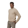 Turtleneck Cable-Knit Wool, Silk and Cashmere-Blend Sweater in Beige