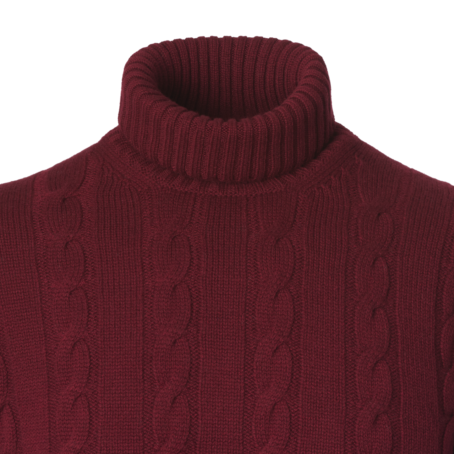 Luciano Barbera Turtleneck Cable-Knit Wool, Silk and Cashmere-Blend Sweater in Burgundy - SARTALE