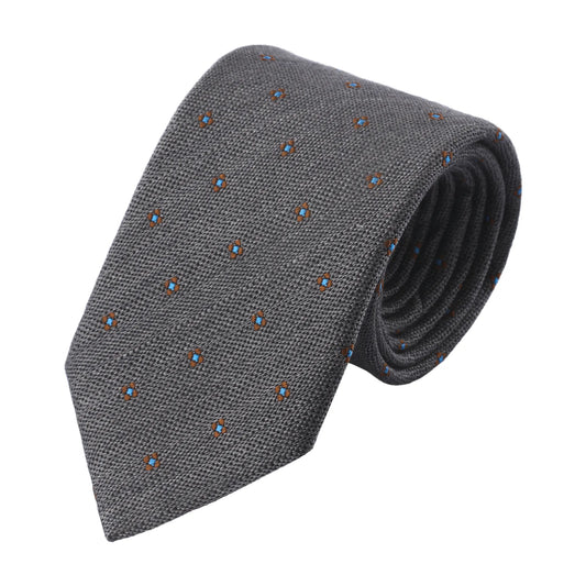 Embroidered Silk and Wool Grey Tie