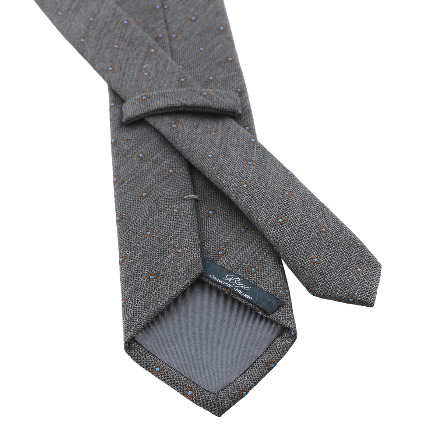 Embroidered Silk and Wool Grey Tie
