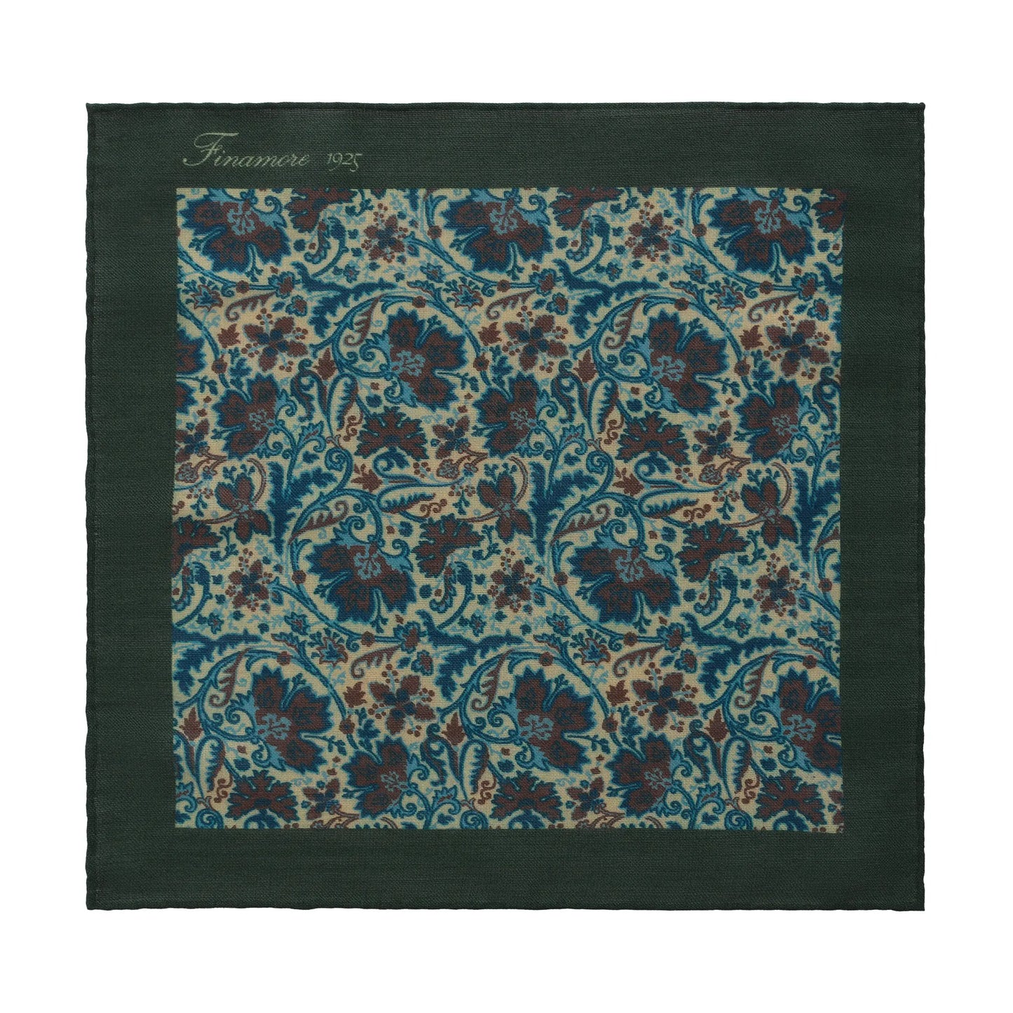 Printed Wool-Blend Green Pocket Square