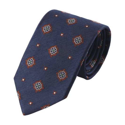 Embroidered Woven Silk Tie in Blue