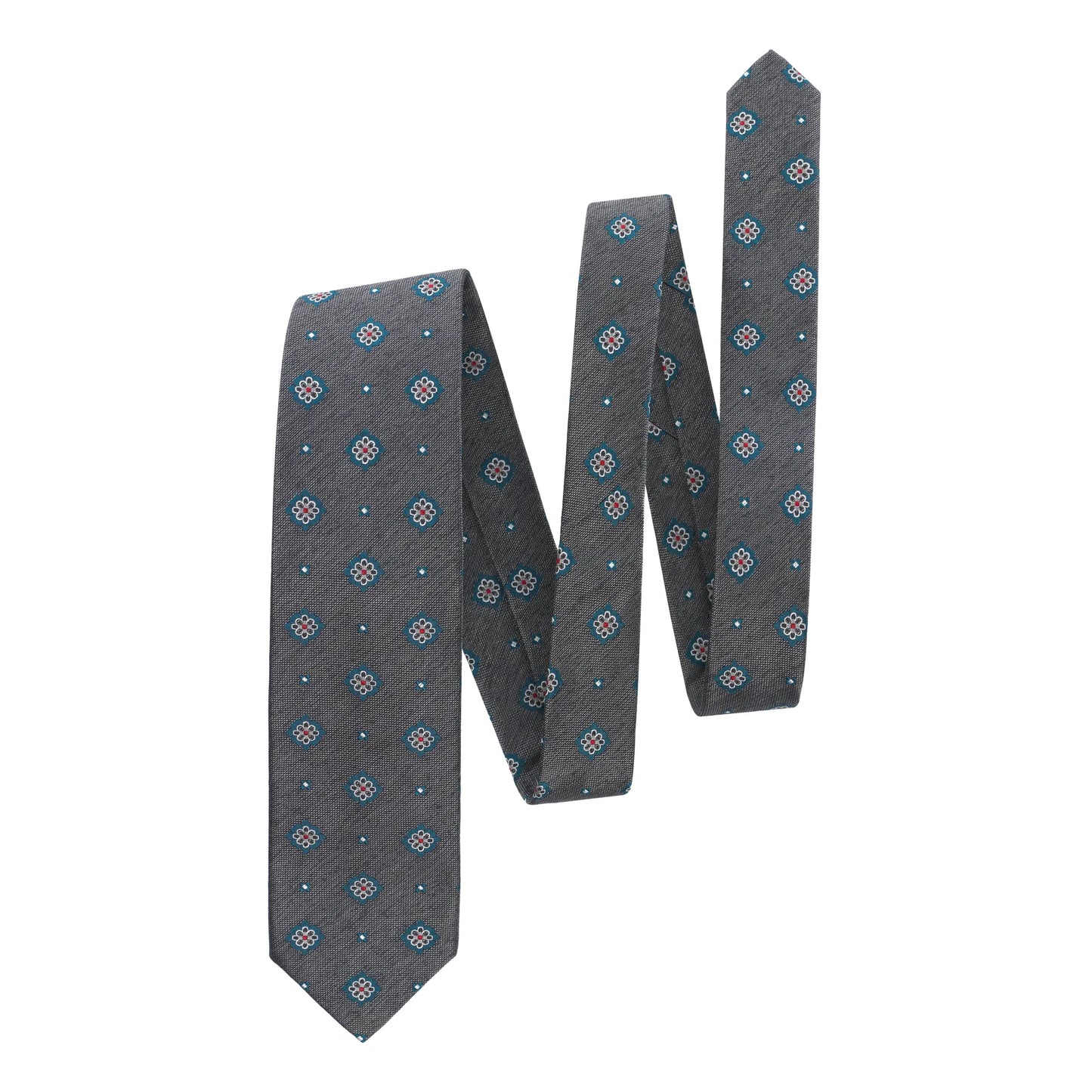Embroidered Woven Silk Tie in Grey