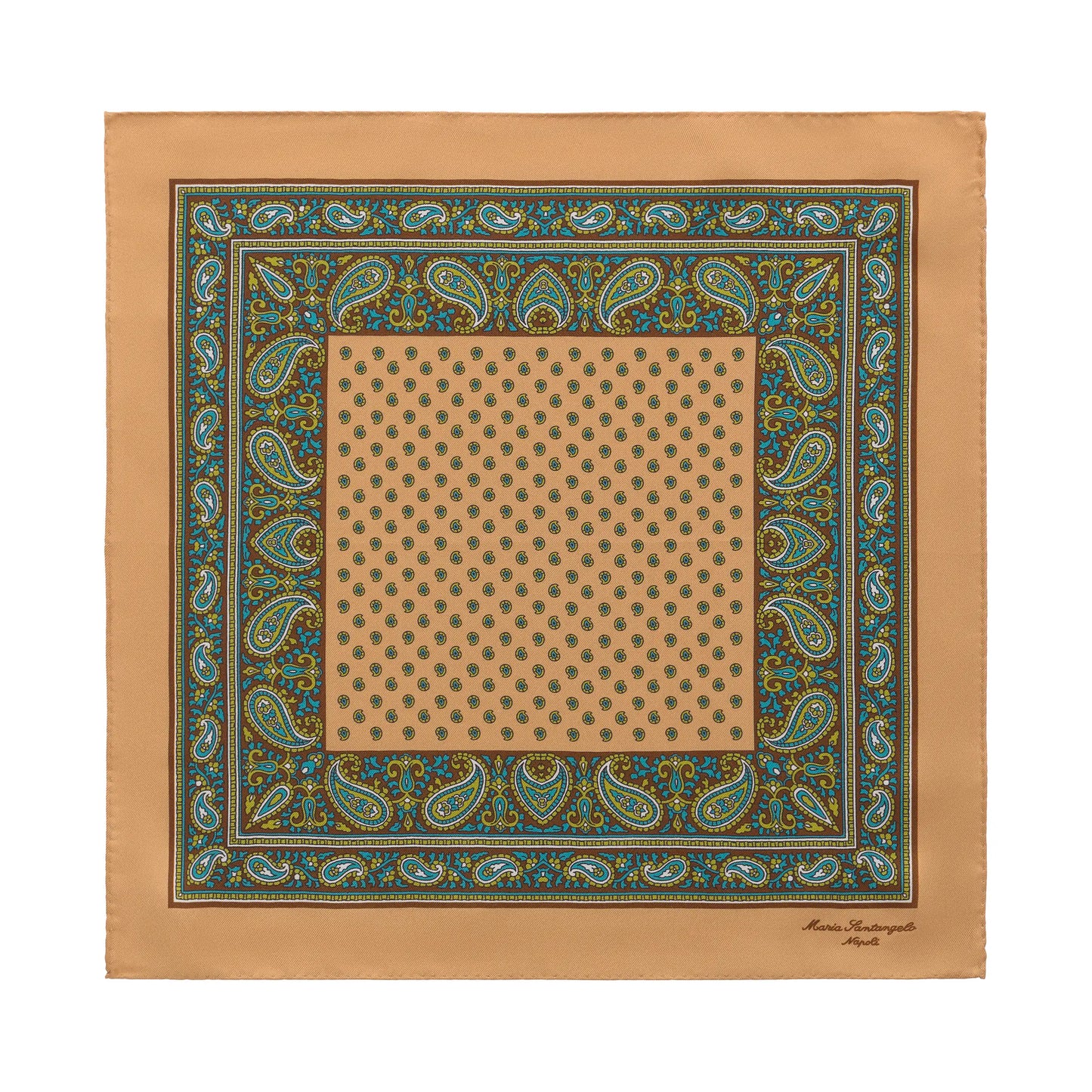 Paisley-Print Silk Pocket Square in Camel Beige