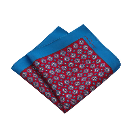 Printed Silk Pocket Square in Red and Blue