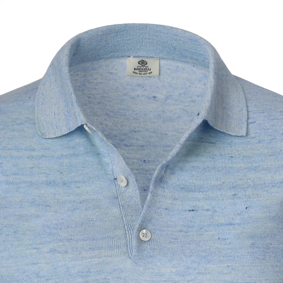 Luigi Borrelli Linen and Cotton-Blend Light Blue Polo Shirt - SARTALE