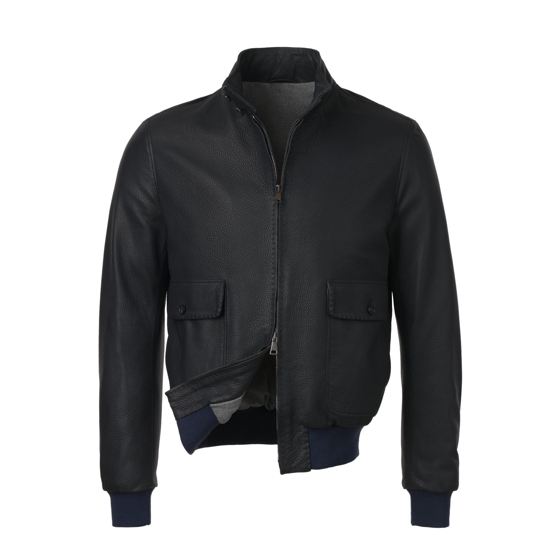 Leather Bomber Jacket in Dark Blue