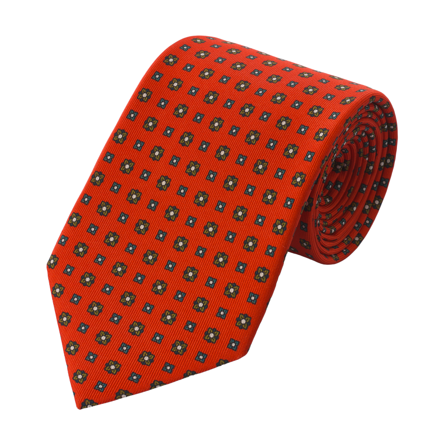 Plain Hand Printed Silk Tie in Orange Red