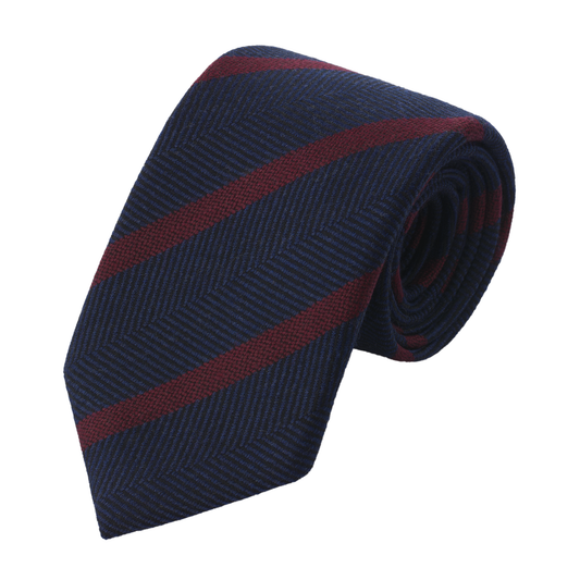 Regimental Herringbone Wool Tie in Red and Blue
