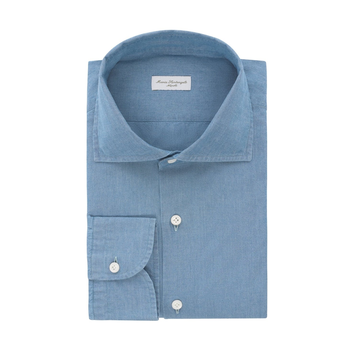 Maria Santangelo Tailored-Fit Denim Blue Cotton Shirt - SARTALE