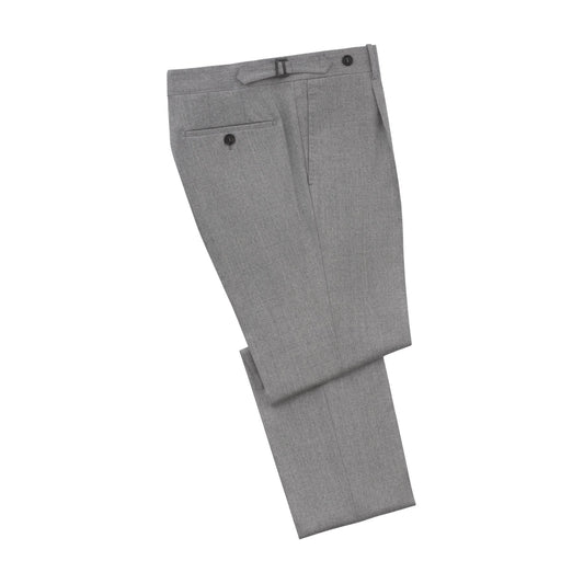 Rota Regular-Fit Virgin Wool Light Grey Trousers with Buckle Waist Adjusters - SARTALE