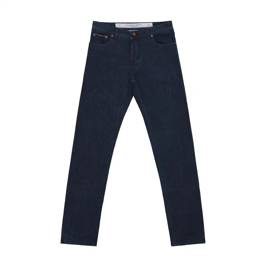 Regular-Fit Stretch-Cotton 5 Pocket Jeans in Selvedge Dark Denim