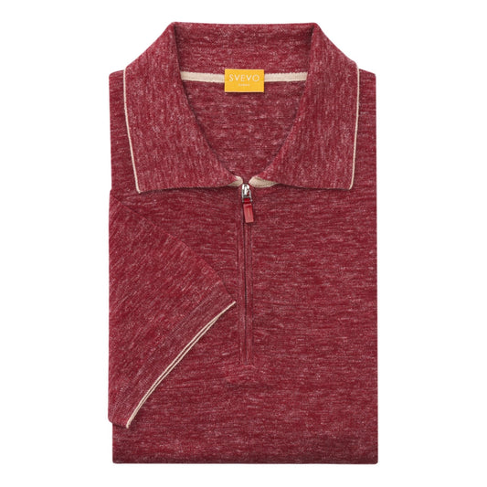 Svevo Silk and Linen-Blend Red Polo Shirt with Half Zip - SARTALE