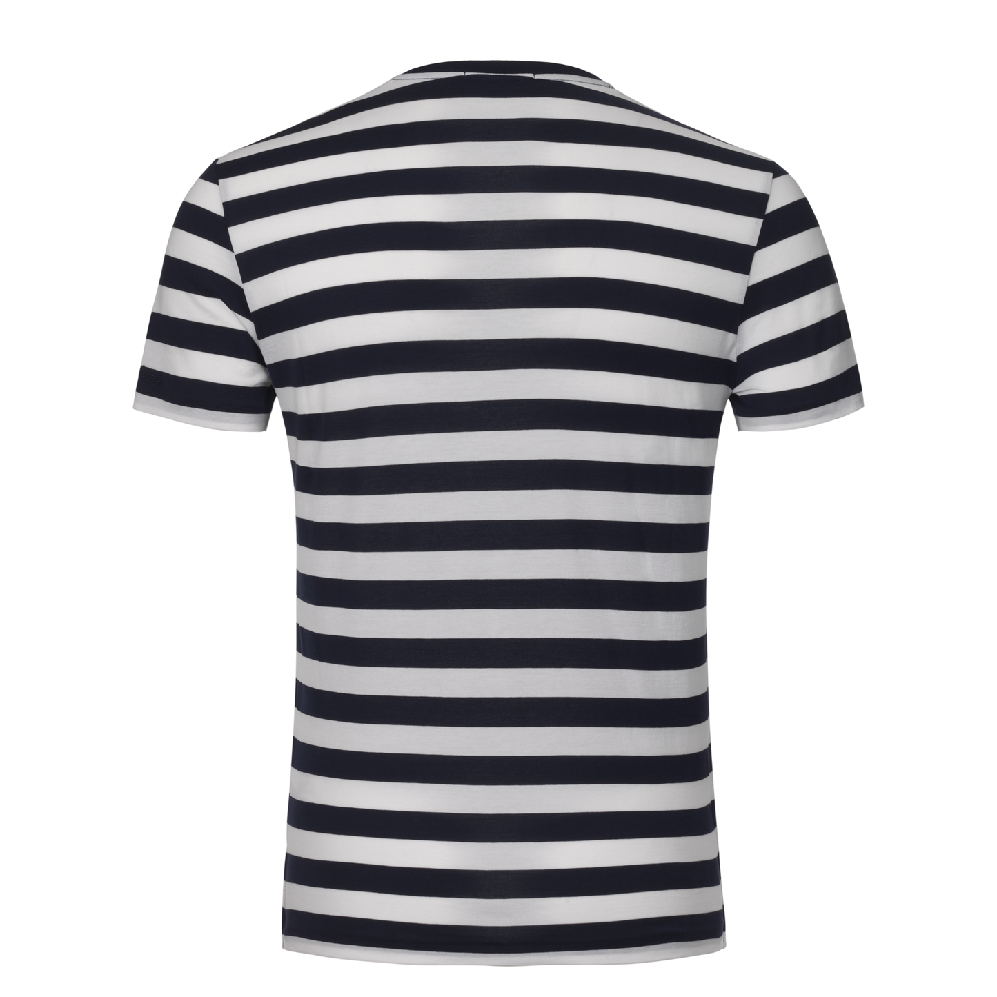Crew Neck Striped Cotton T-Shirt in White and Blue