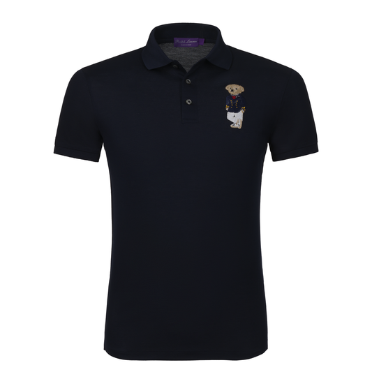 Nauticl Bear Cotton-Pique Polo-Shirt in Navy Blue