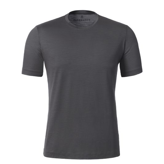 Graues T-Shirt aus Baumwoll-Kaschmir-Mischgewebe mit Rundhalsausschnitt