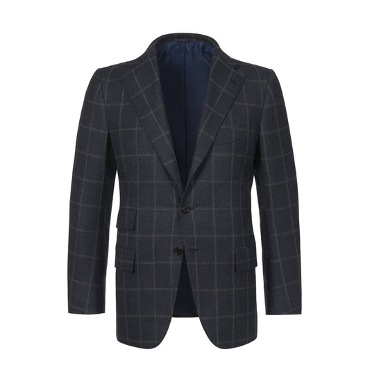 Cesare Attolini Single-Breasted Windowpane Wool and Silk-Blend Suit in Dark Blue - SARTALE