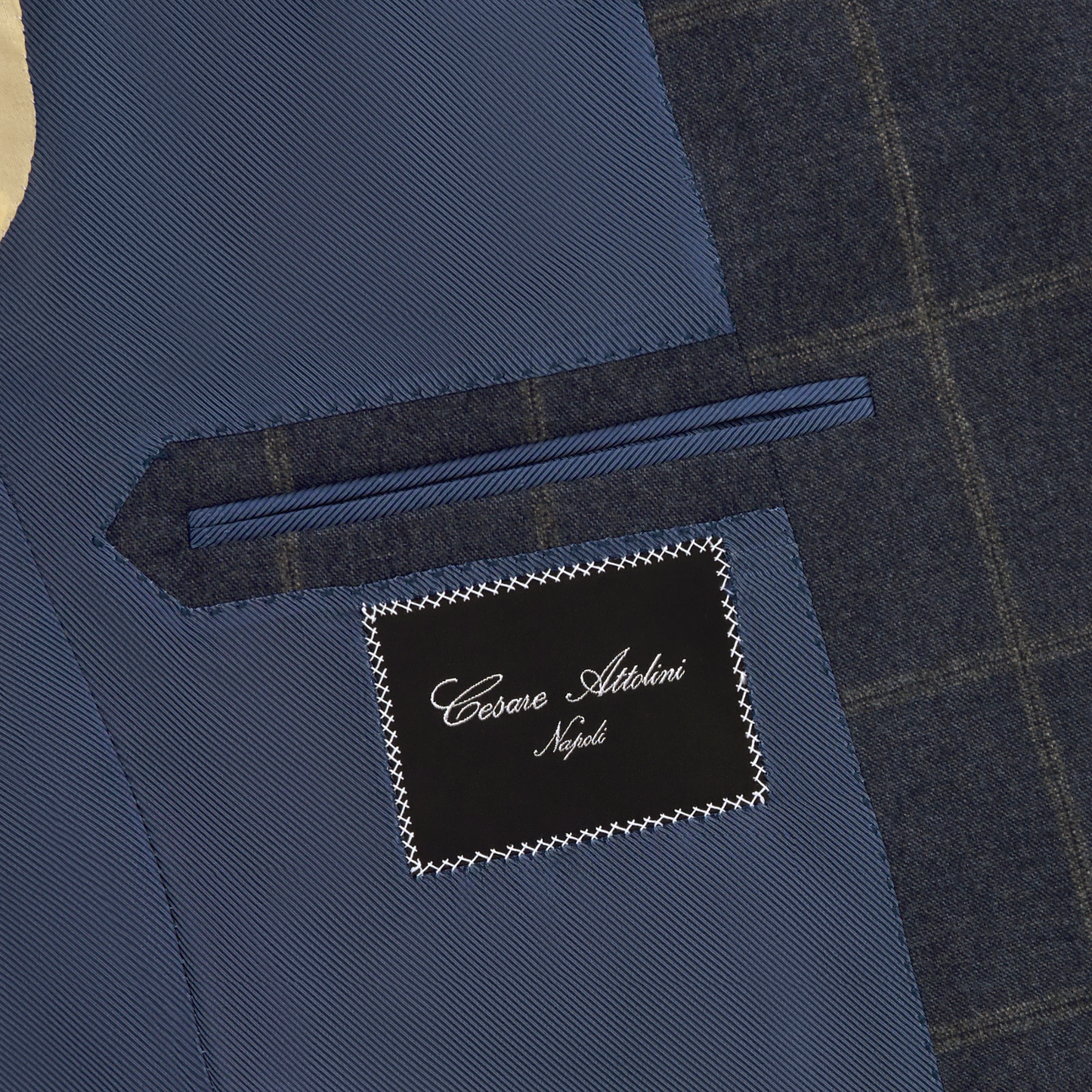 Cesare Attolini Single-Breasted Windowpane Wool and Silk-Blend Suit in Dark Blue - SARTALE