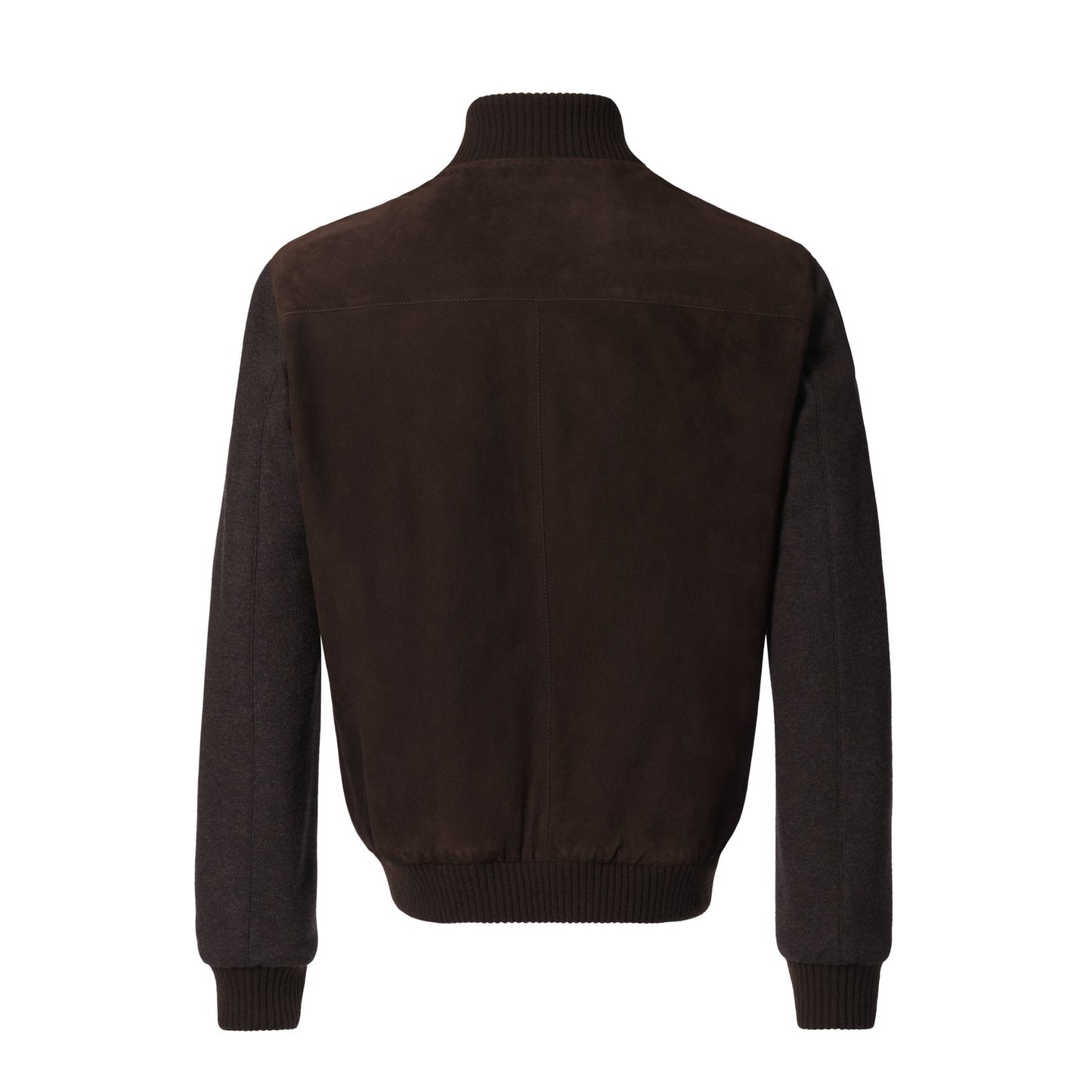 Suede Bomber with Cashmere-Blend Sleeves in Dark Brown