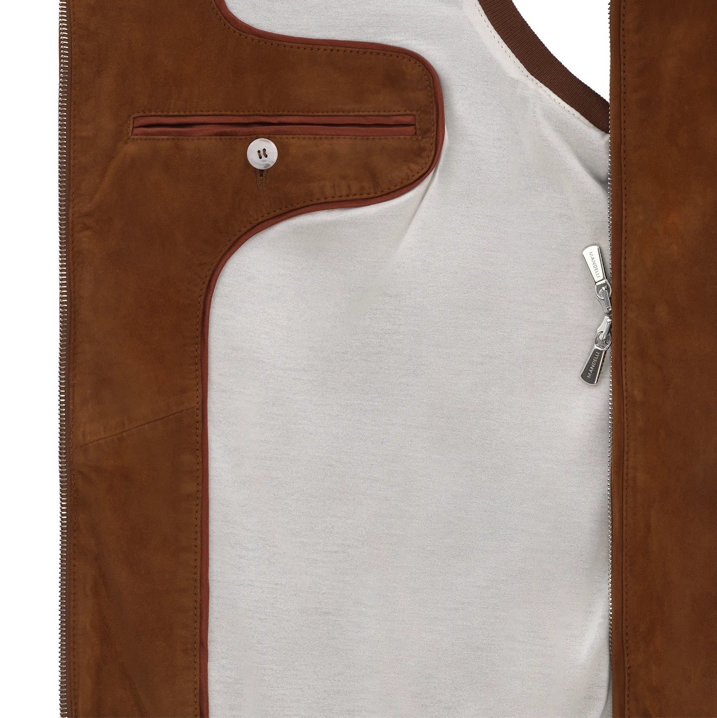 Hooded Leather Vest in Gingerbread
