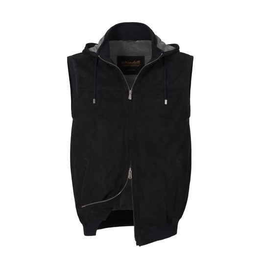 Hooded Leather Vest in Dark Blue