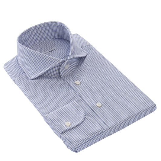 Cotton Checked Blue and White Shirt