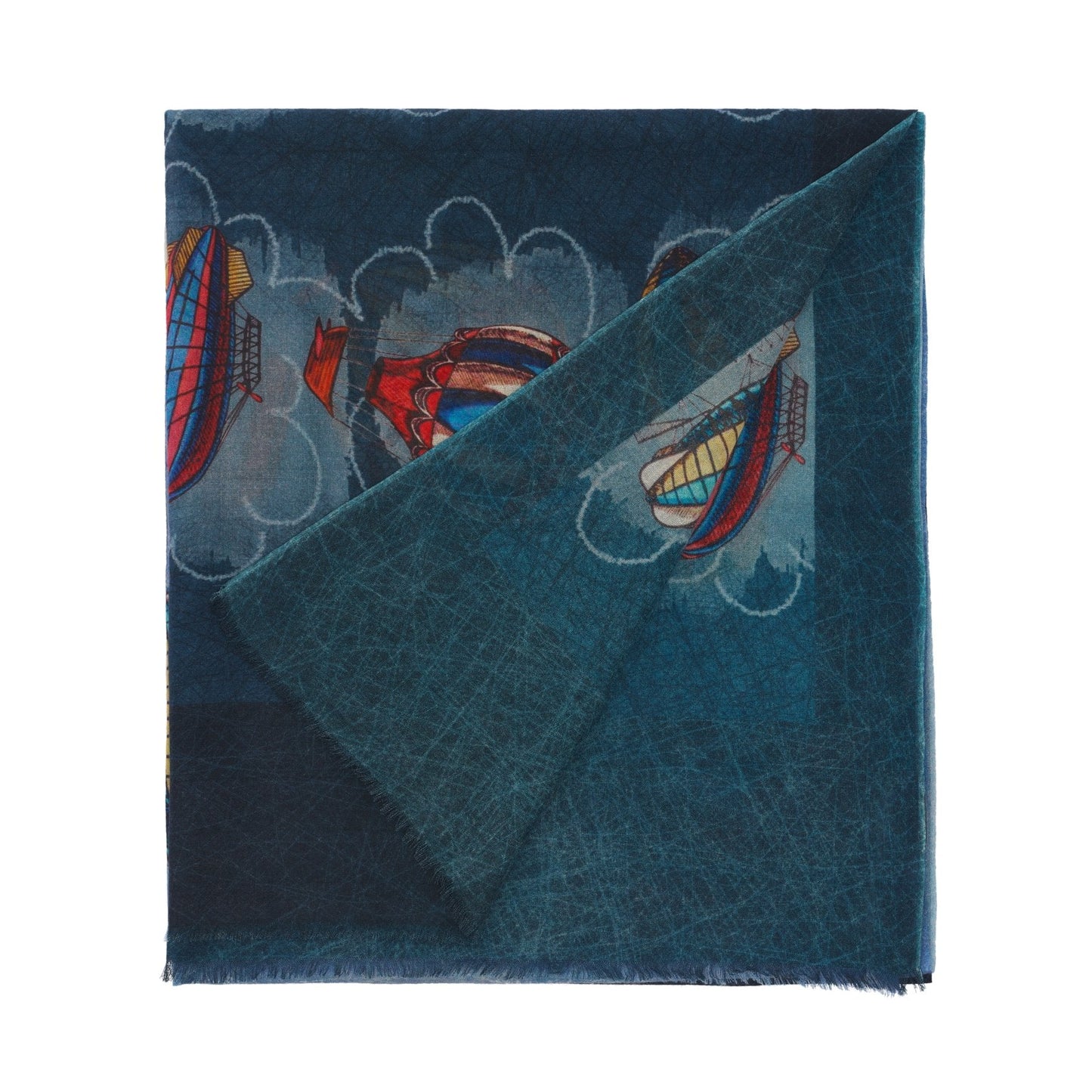 Bontoni Fringed Cashmere Scarf with Balloon Print in Navy Blue - SARTALE