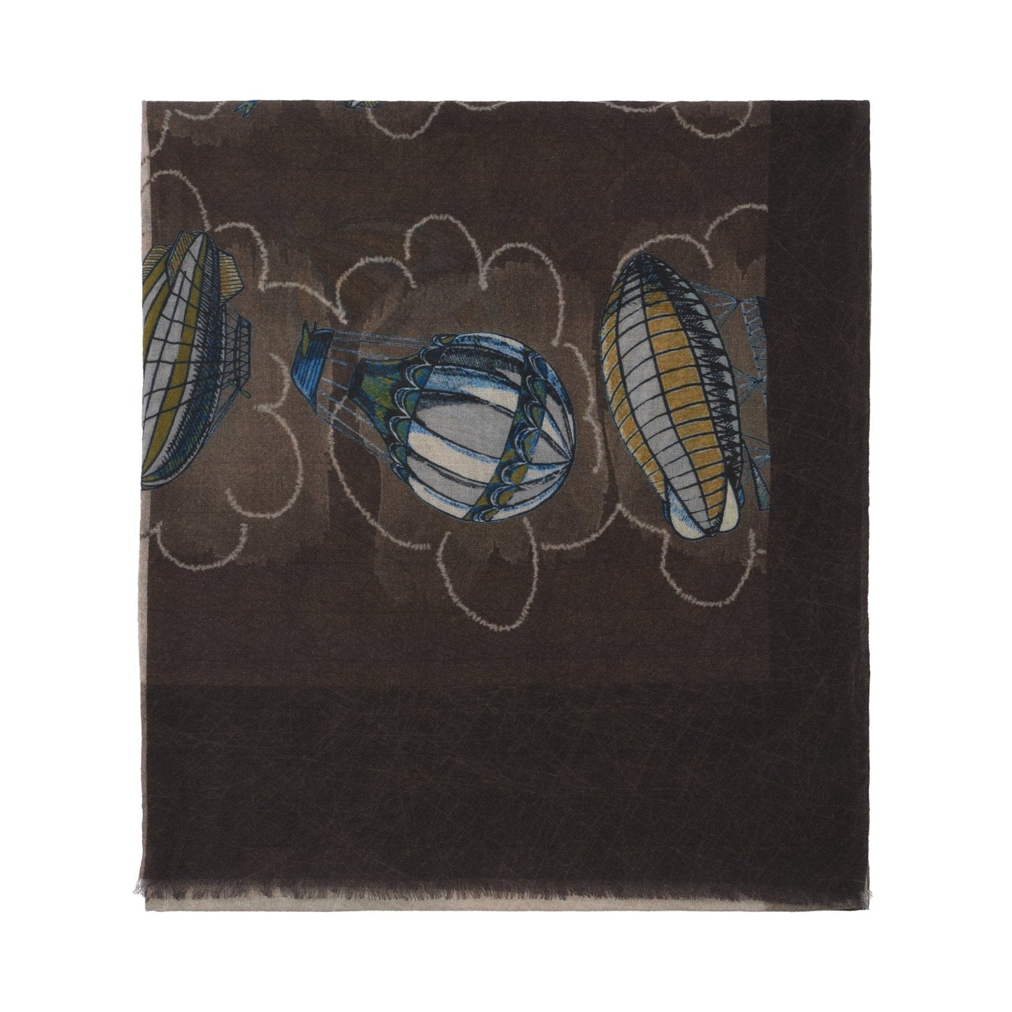 Bontoni Fringed Cashmere Scarf with Balloon Print in Brown - SARTALE
