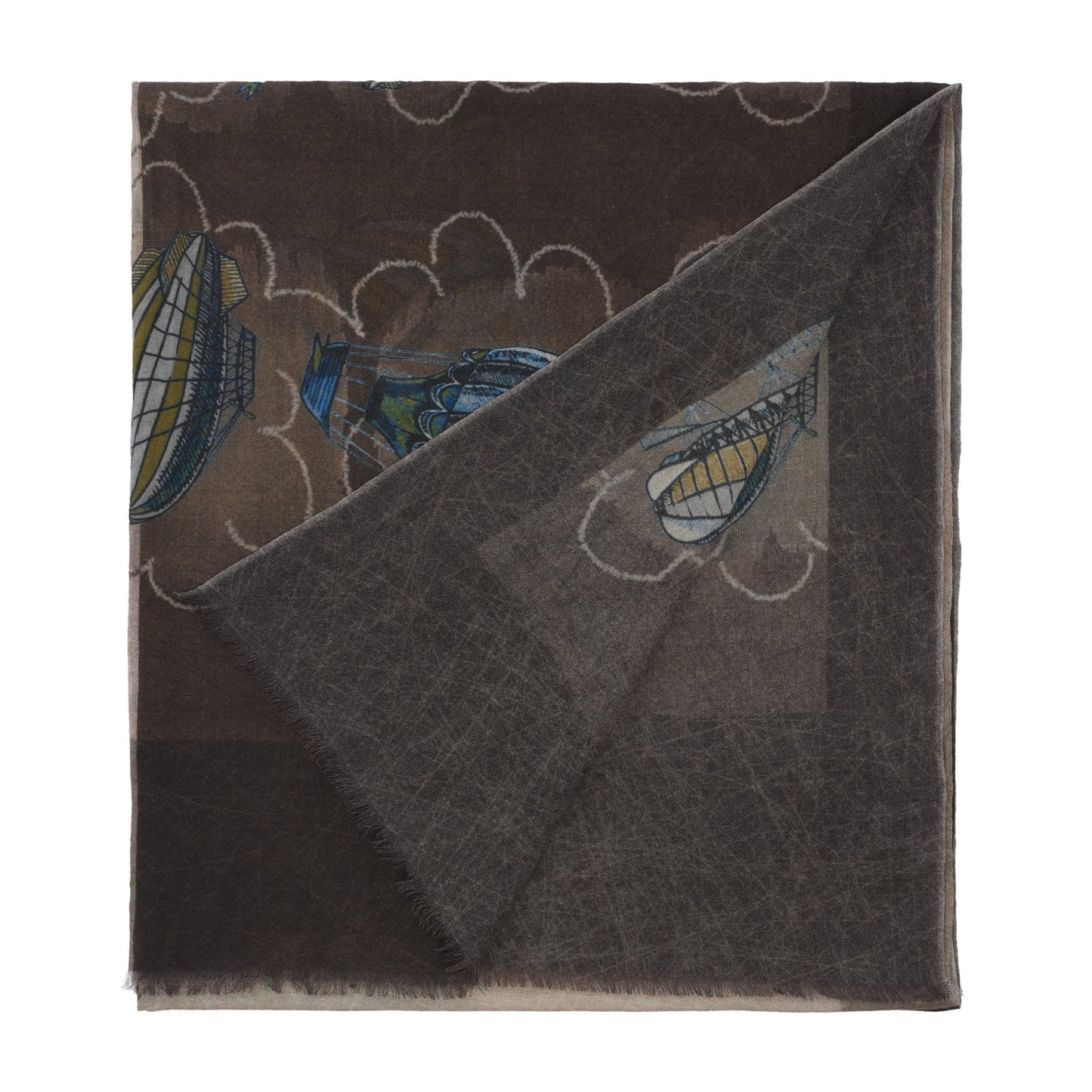Bontoni Fringed Cashmere Scarf with Balloon Print in Brown - SARTALE
