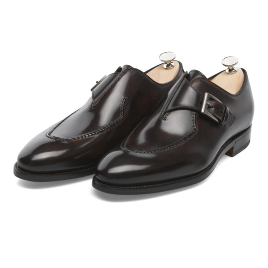 Bontoni «Brillantina II» Single-Monk Leather Shoes with Hand-Stitched Details in Dark Brown - SARTALE