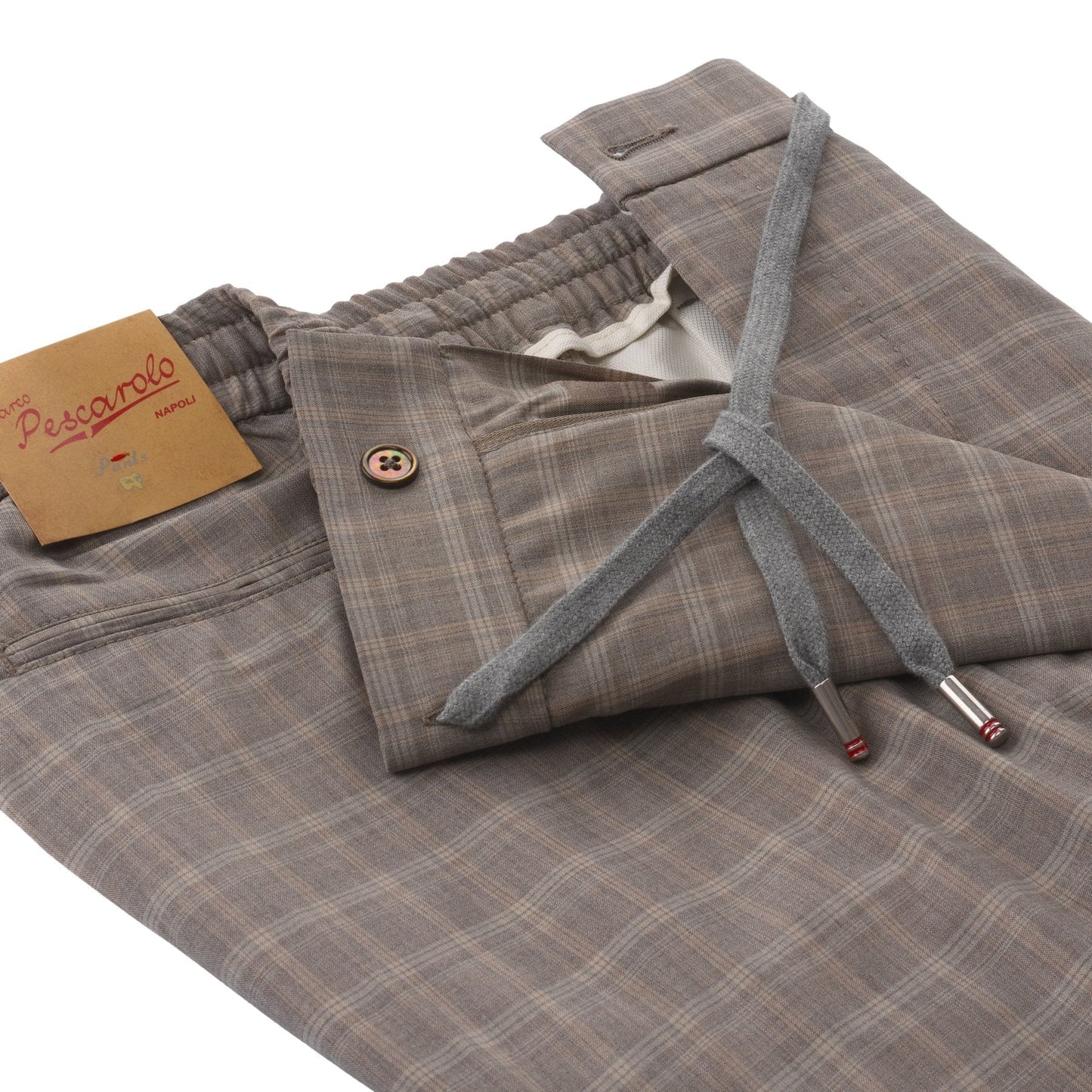 Marco Pescarolo Slim-Fit Virgin Wool Checked Drawstring Trousers in Light Brown - SARTALE