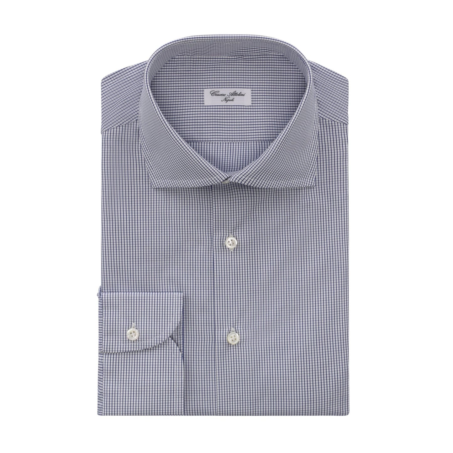 Cesare Attolini Micro-Checked Cotton Shirt in White and Blue - SARTALE