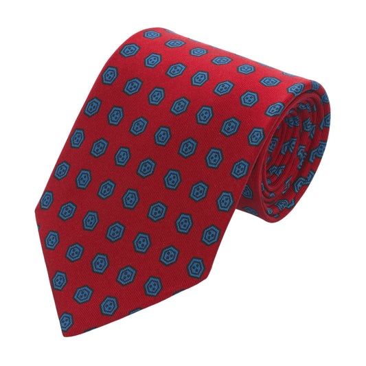 Hand-Printed Silk Red Tie