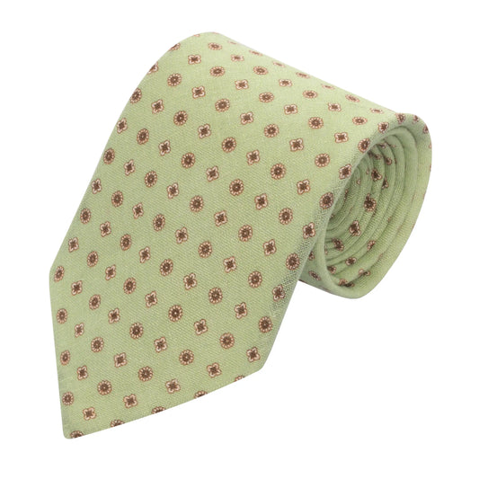 Hand-Printed Linen Tie in Light Green