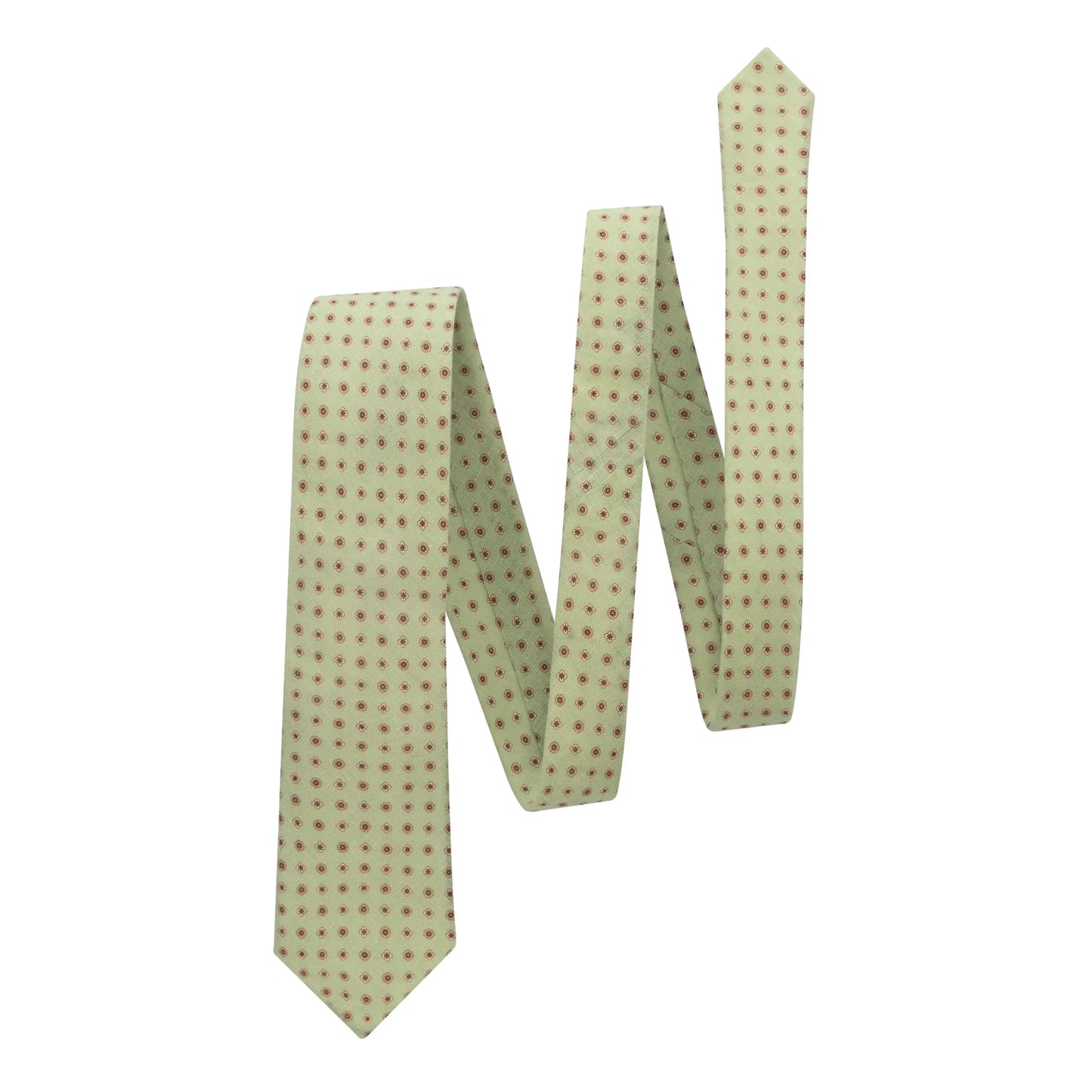 Hand-Printed Linen Tie in Light Green