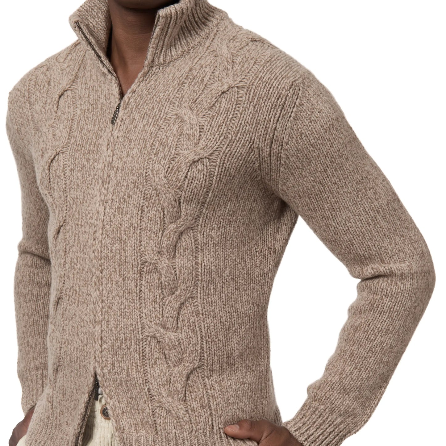 Pullover aus Woll- und Kaschmirmischung mit Reißverschluss in Beige