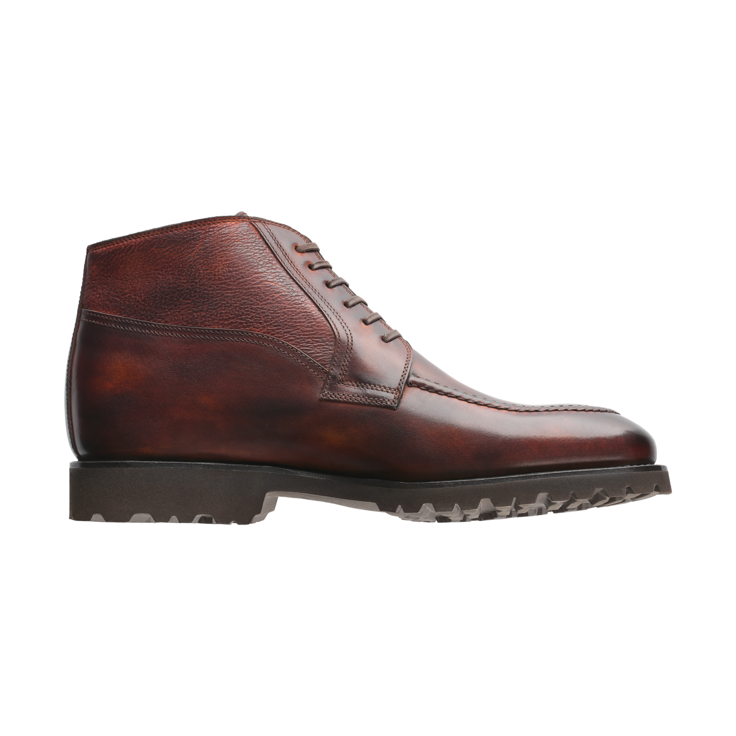 Bontoni «Campagna» Six-Eyelet Leather Derby Boots with Hand-Stitched Details in Whisky Brown - SARTALE