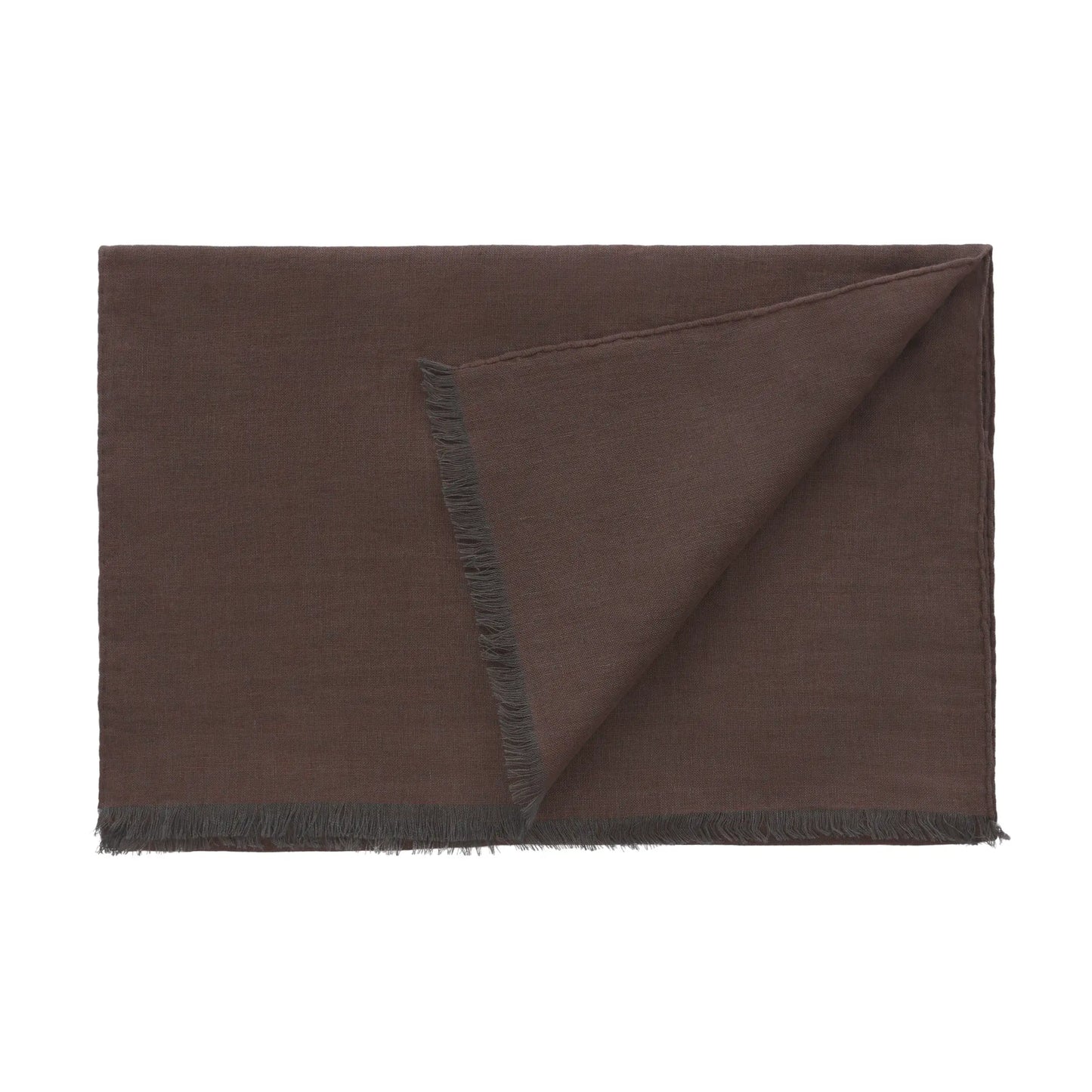Fringed Linen Scarf in Chocolate Brown