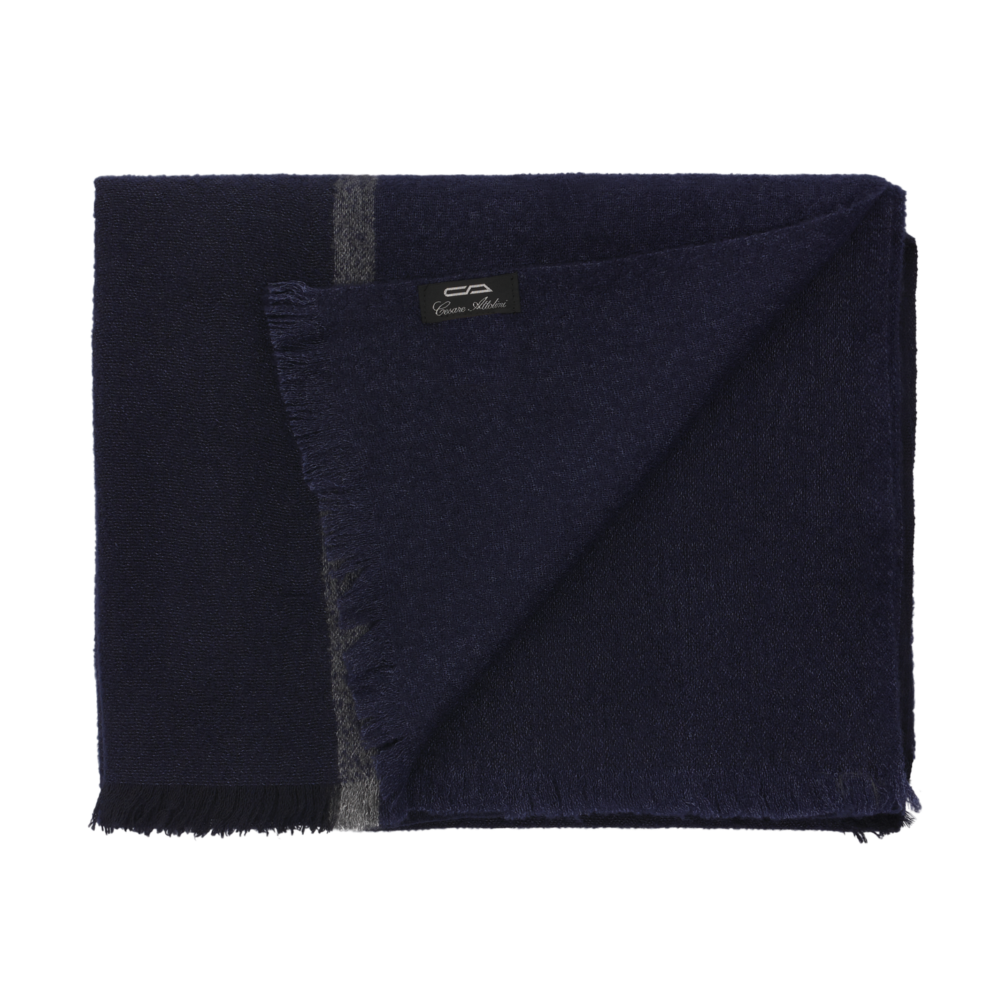 Cesare Attolini Fringed Cashmere and Silk-Blend Scarf in Dark Blue - SARTALE