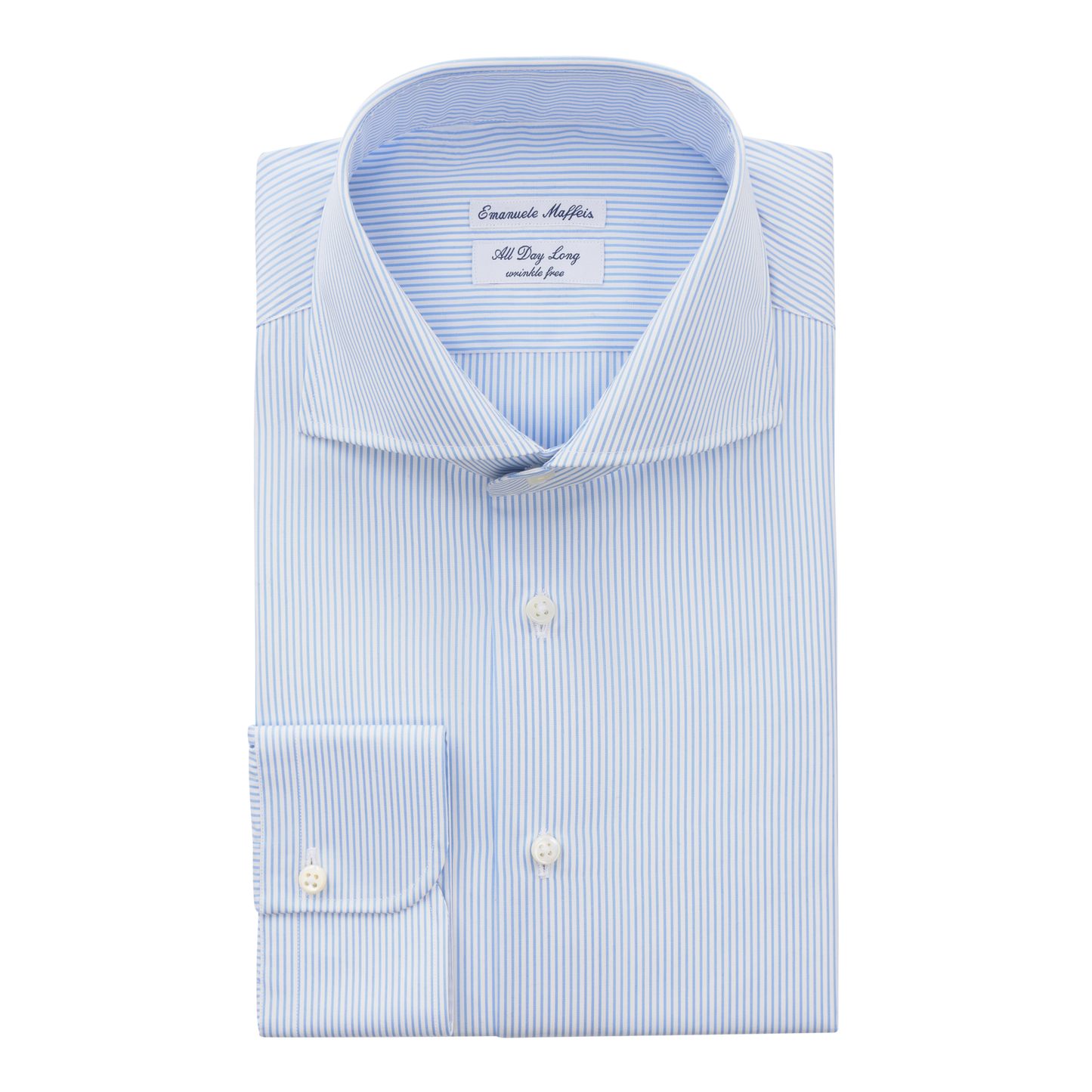 Emanuele Maffeis "All Day Long Collection" Striped Cotton Light Blue Shirt with Cutaway Collar - SARTALE