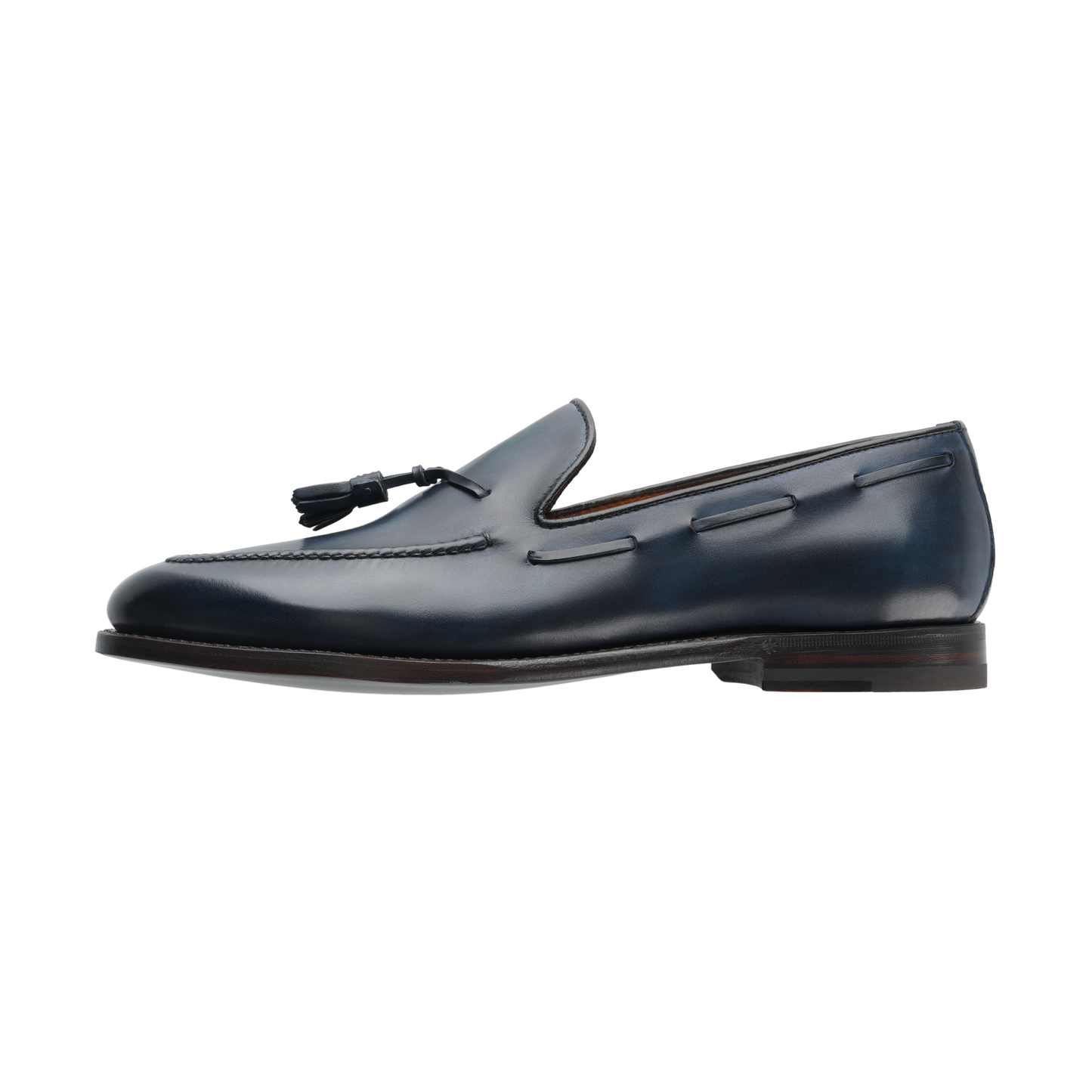 Bontoni «Conte Max Vintage» Leather Tassel Loafer with Hand-Stitched Apron in Blue - SARTALE