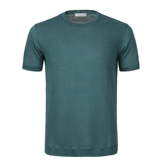 Crew-Neck Linen T-Shirt in Green Cruciani - Sartale