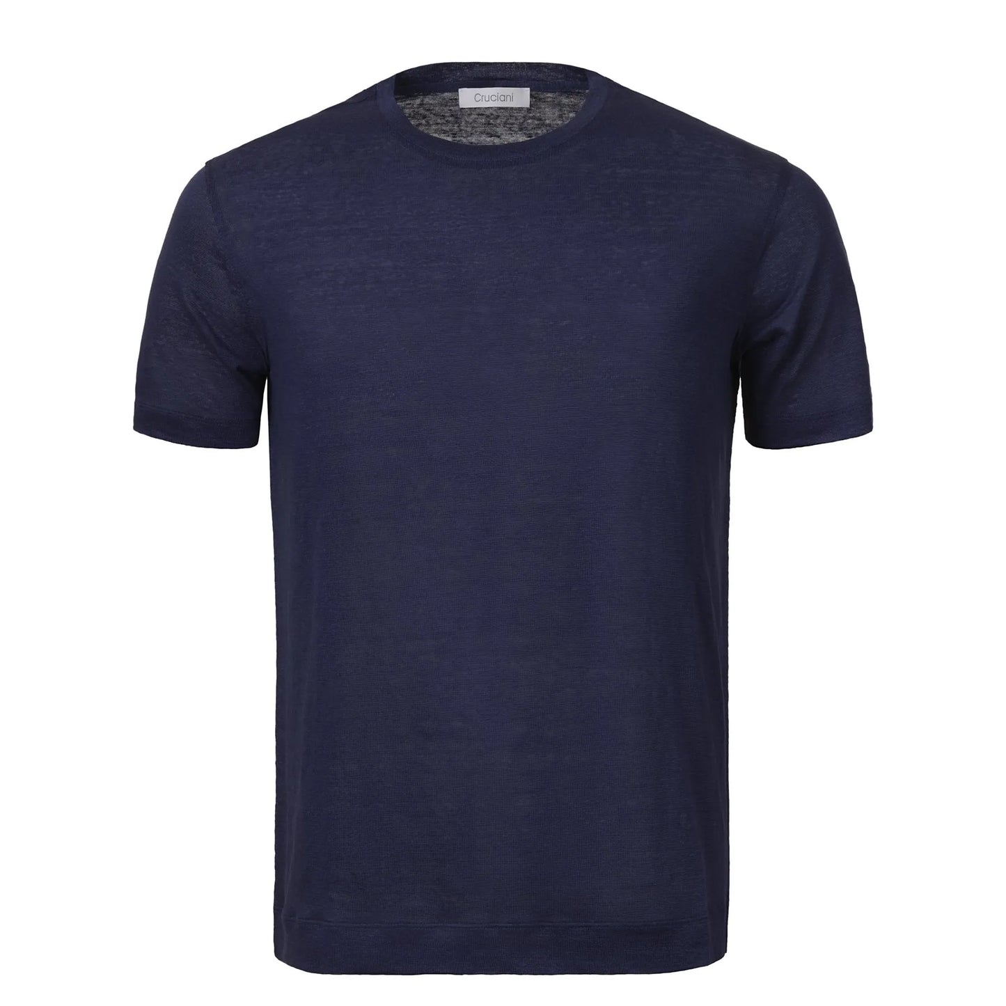 Crew-Neck Linen T-Shirt in Blue Cruciani - Sartale