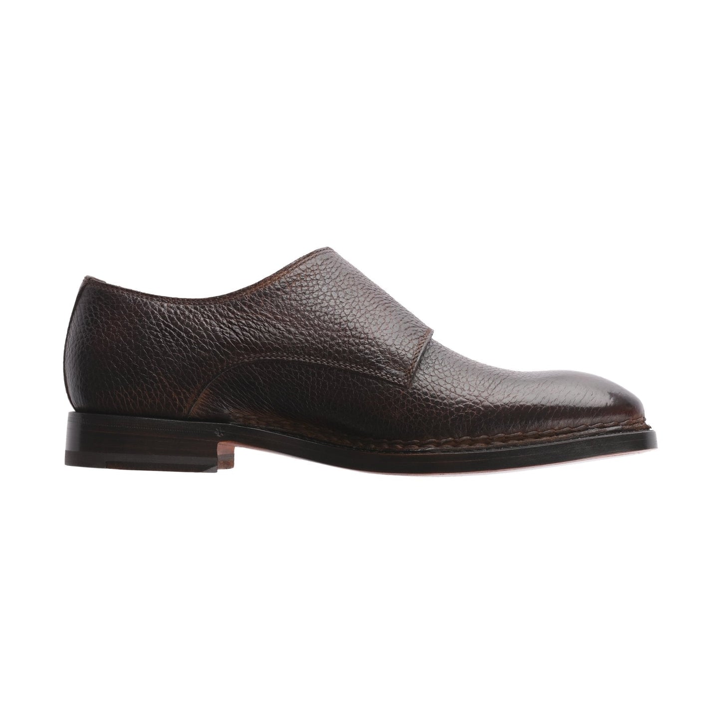 «Diamante» Double-Buckle Pebble Grain Leather Monk Shoes in Black