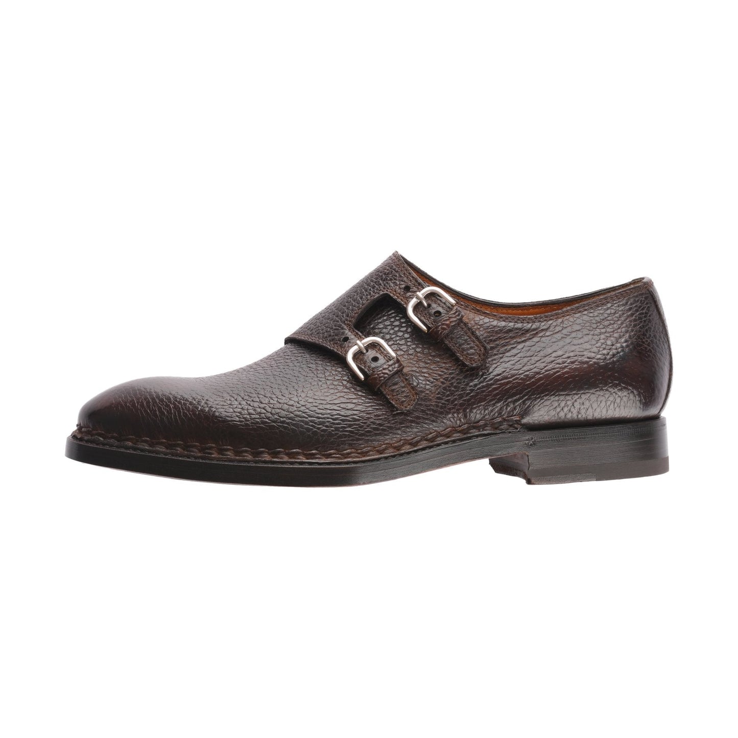 «Diamante» Monk-Schuhe aus gekrispeltem Leder mit doppelter Schnalle in Schwarz