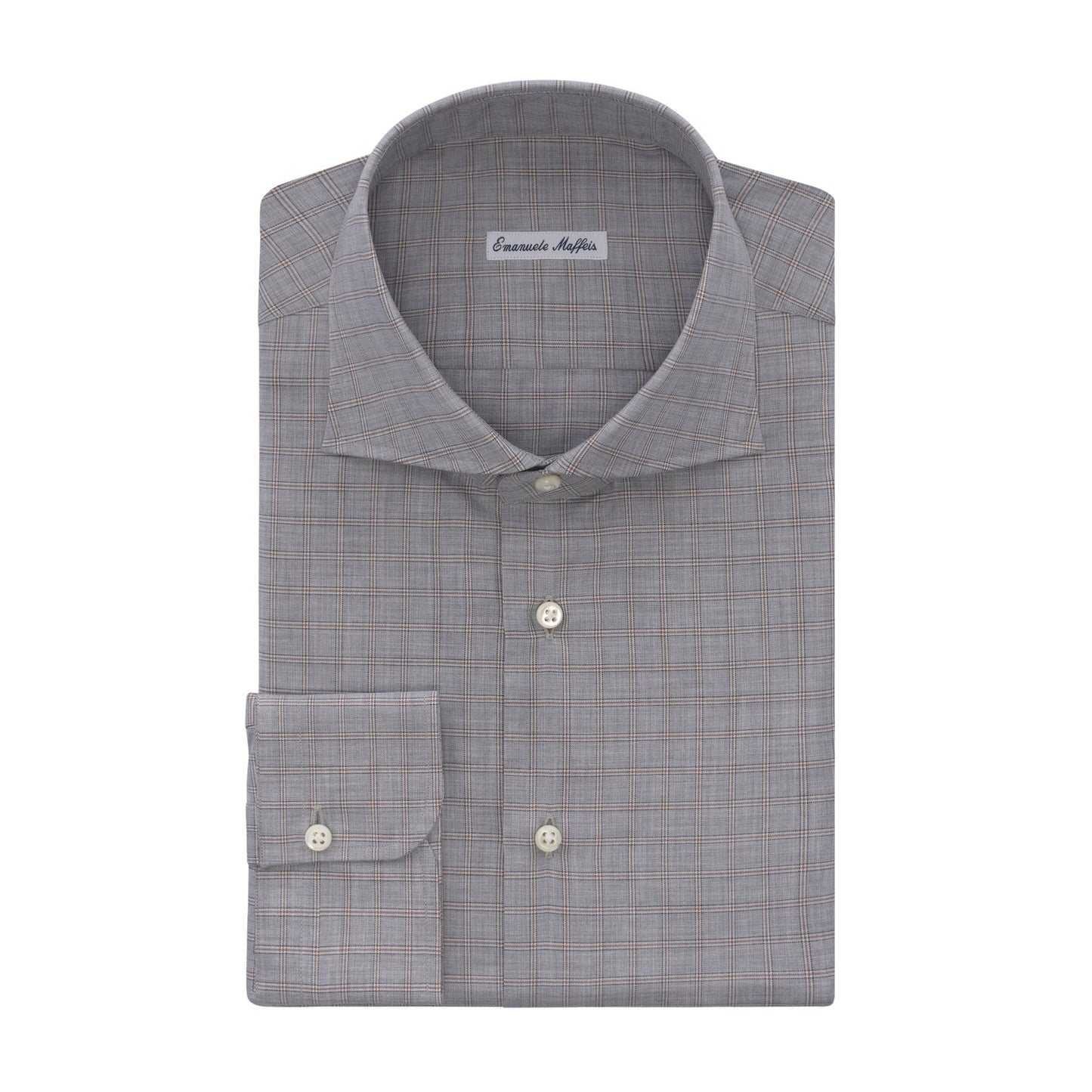 Emanuele Maffeis Checked Cotton Grey Shirt with Cutaway Collar - SARTALE