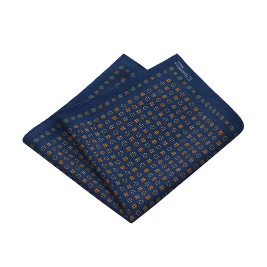 Printed Silk Pocket Square in Dark Blue