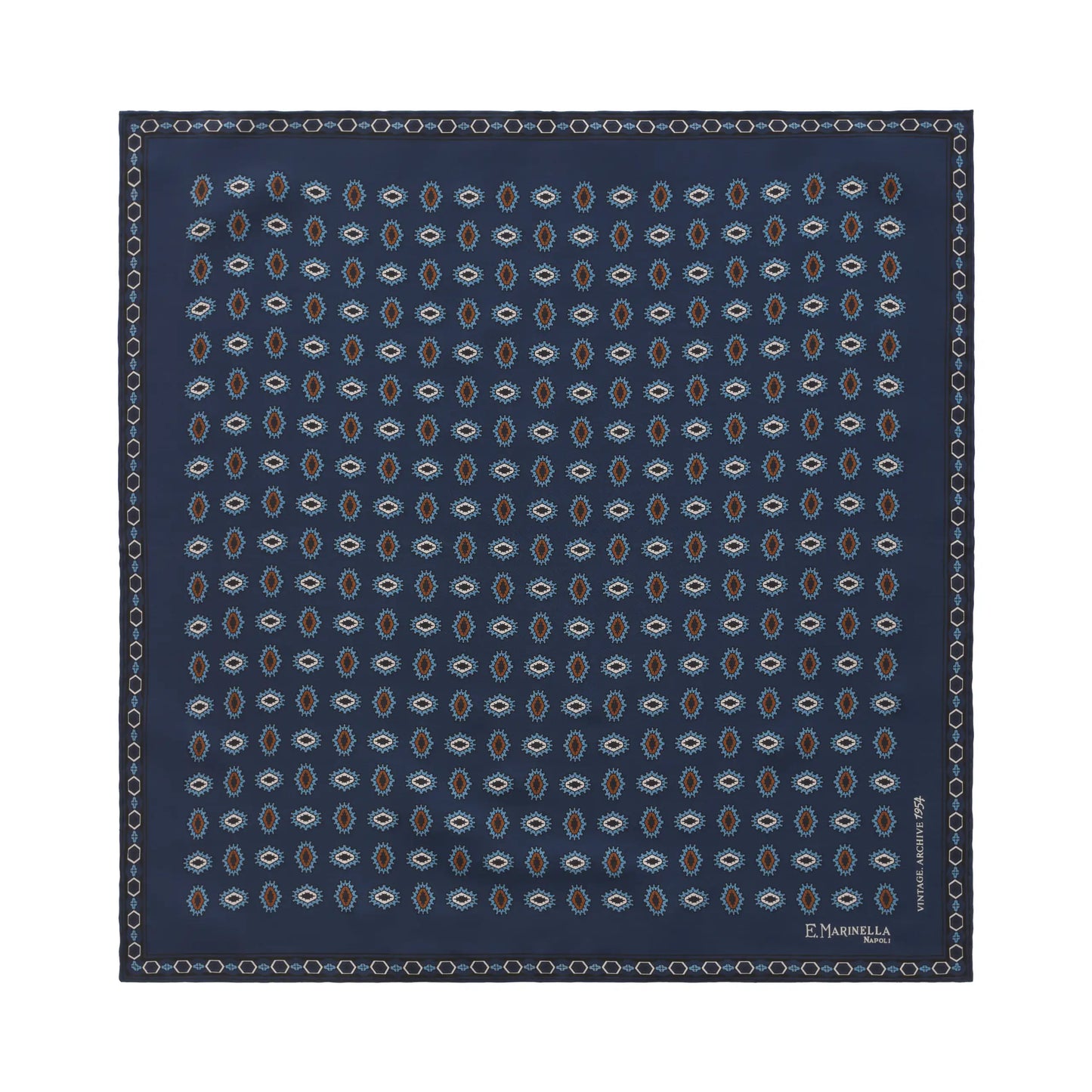 Printed Silk Pocket Square in Blue