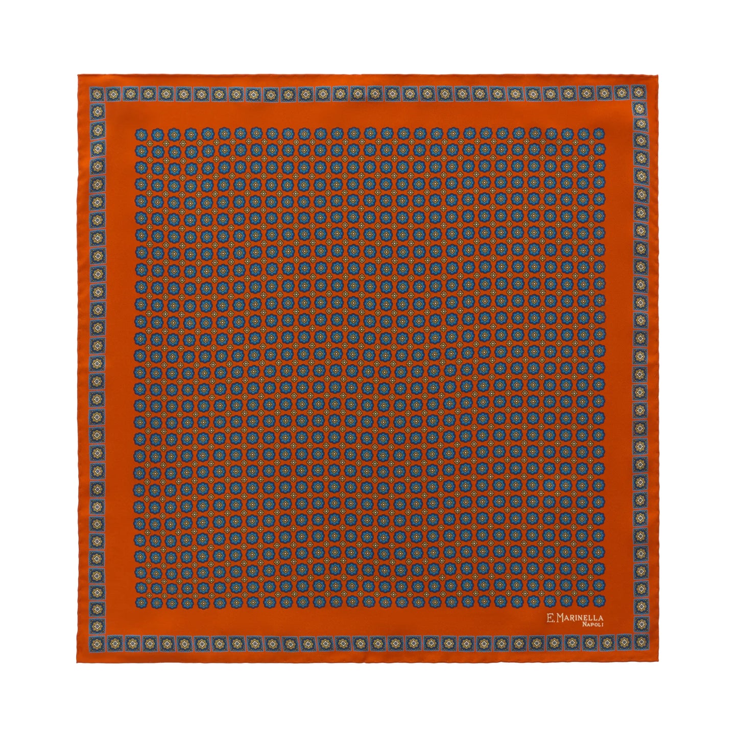 Printed Silk Pocket Square in Orange