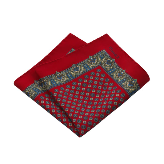 Printed Silk Pocket Square in Red